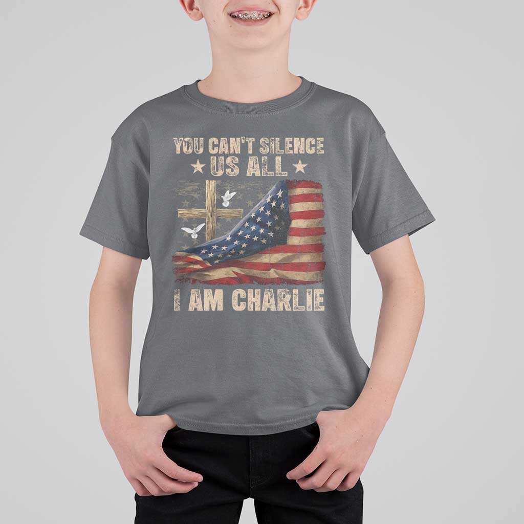 I Am Charlie Kirk T Shirt For Kid You Cant Silence Us All Vintage American Flag - Wonder Print Shop