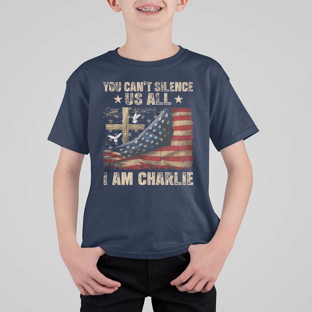 I Am Charlie Kirk T Shirt For Kid You Cant Silence Us All Vintage American Flag - Wonder Print Shop