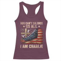 I Am Charlie Kirk Racerback Tank Top You Cant Silence Us All Vintage American Flag - Wonder Print Shop