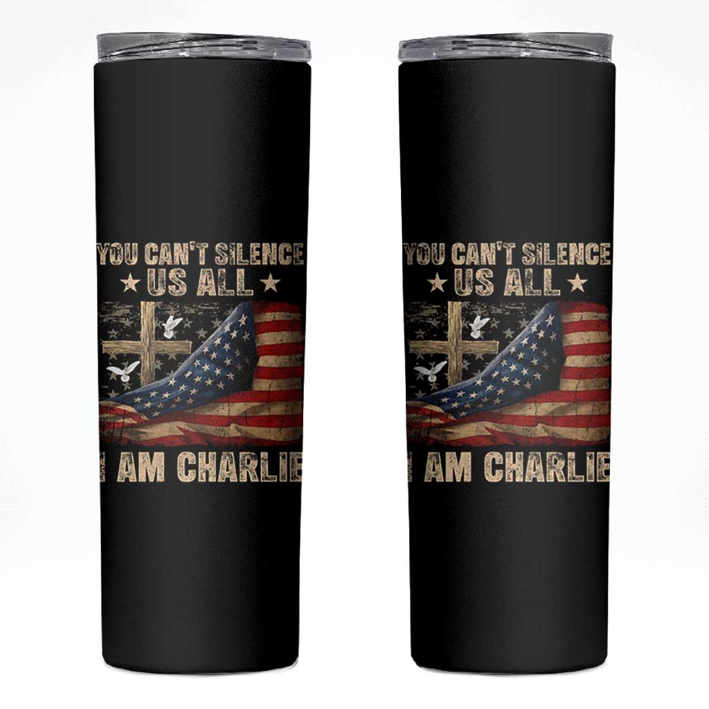 I Am Charlie Kirk Skinny Tumbler You Cant Silence Us All Vintage American Flag - Wonder Print Shop