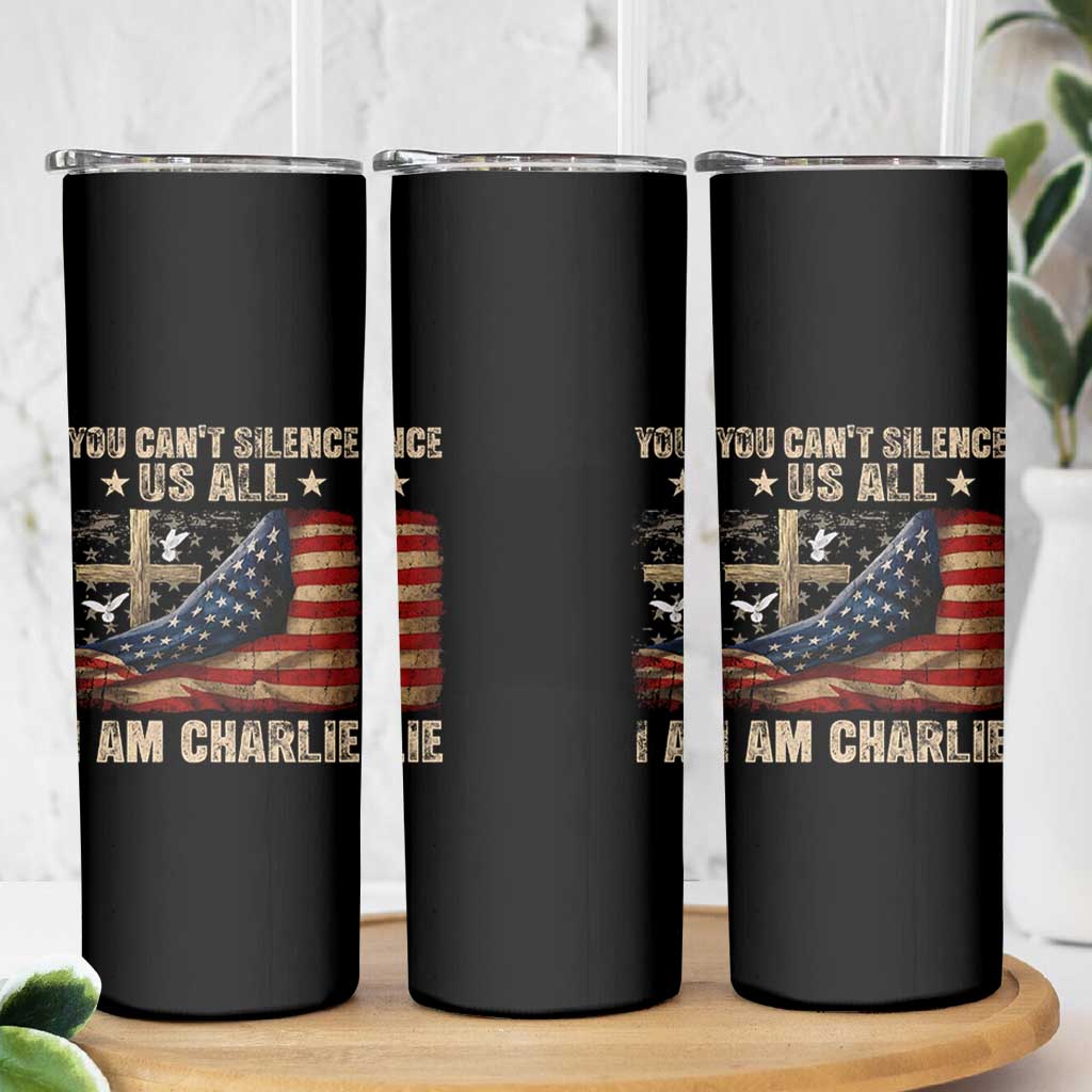 I Am Charlie Kirk Skinny Tumbler You Cant Silence Us All Vintage American Flag - Wonder Print Shop