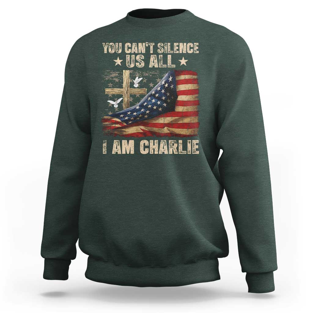 I Am Charlie Kirk Sweatshirt You Cant Silence Us All Vintage American Flag - Wonder Print Shop