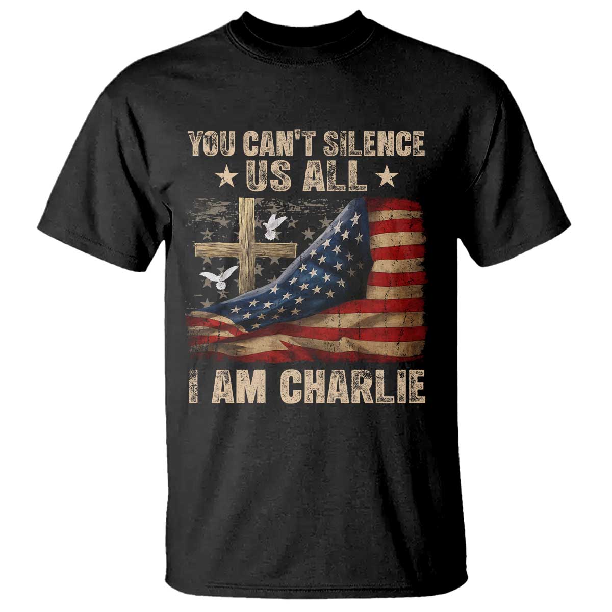 I Am Charlie Kirk T Shirt You Cant Silence Us All Vintage American Flag - Wonder Print Shop