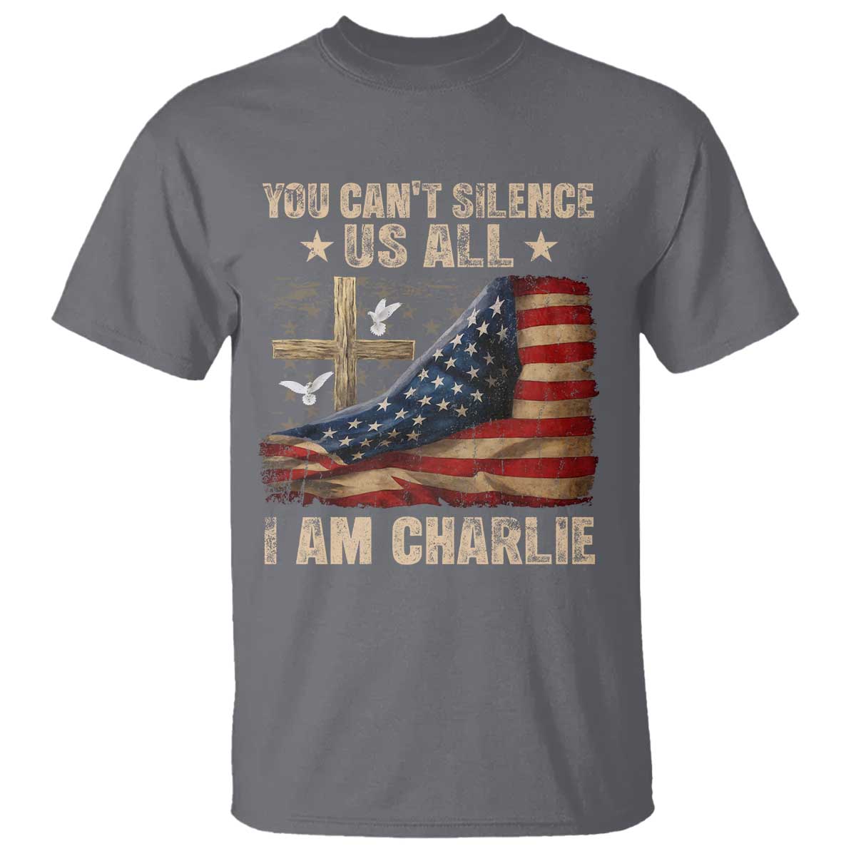 I Am Charlie Kirk T Shirt You Cant Silence Us All Vintage American Flag - Wonder Print Shop