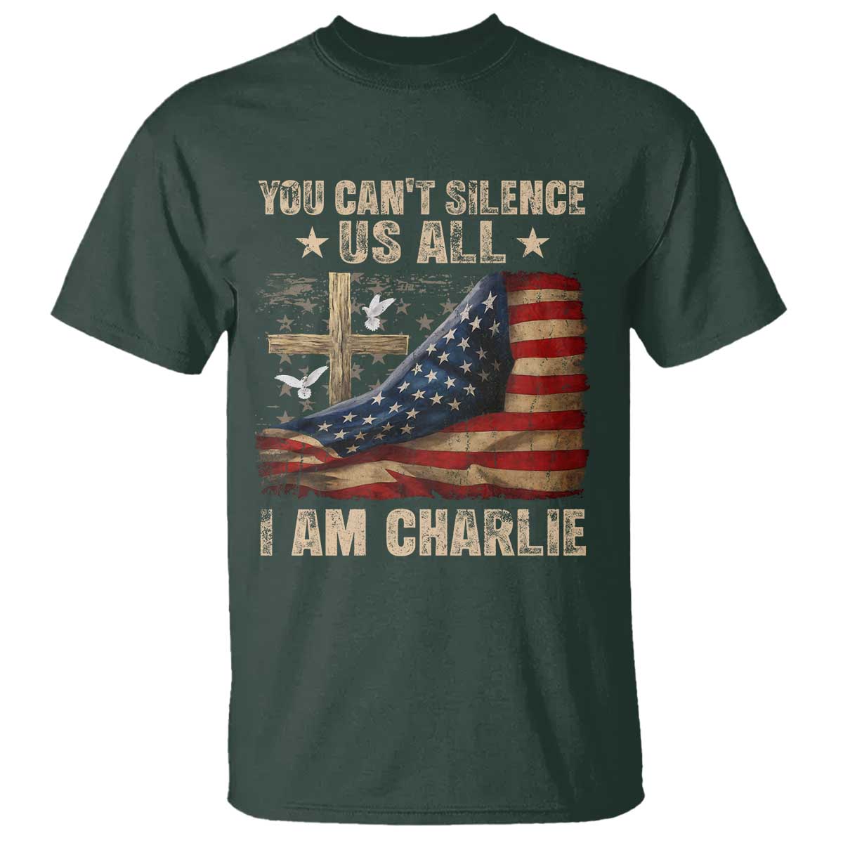 I Am Charlie Kirk T Shirt You Cant Silence Us All Vintage American Flag - Wonder Print Shop