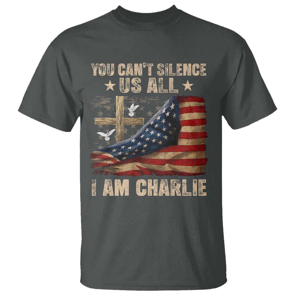 I Am Charlie Kirk T Shirt You Cant Silence Us All Vintage American Flag - Wonder Print Shop