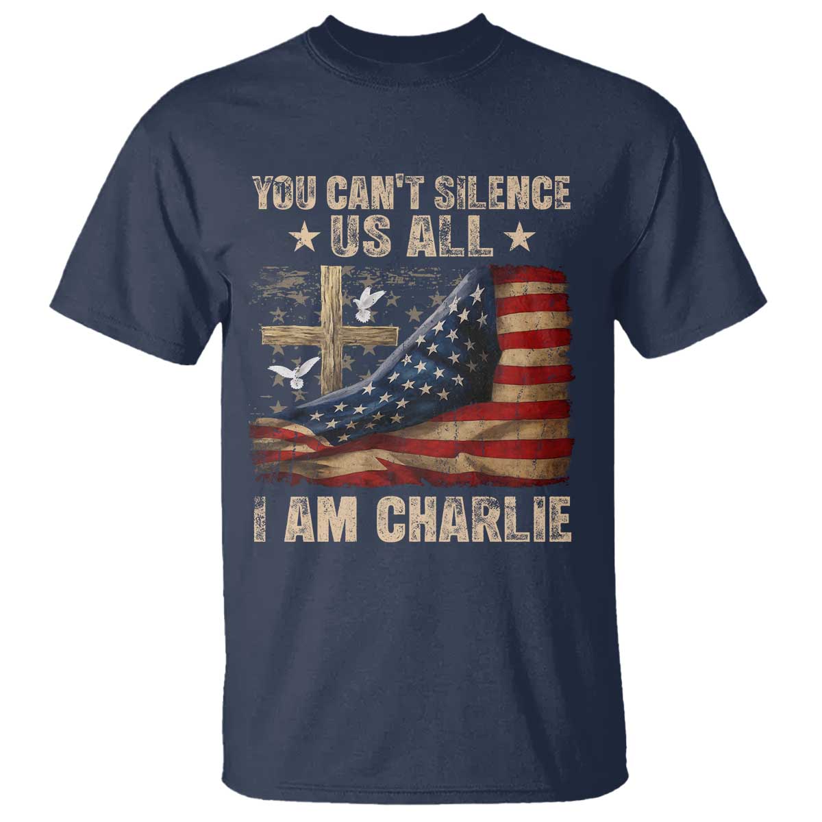 I Am Charlie Kirk T Shirt You Cant Silence Us All Vintage American Flag - Wonder Print Shop