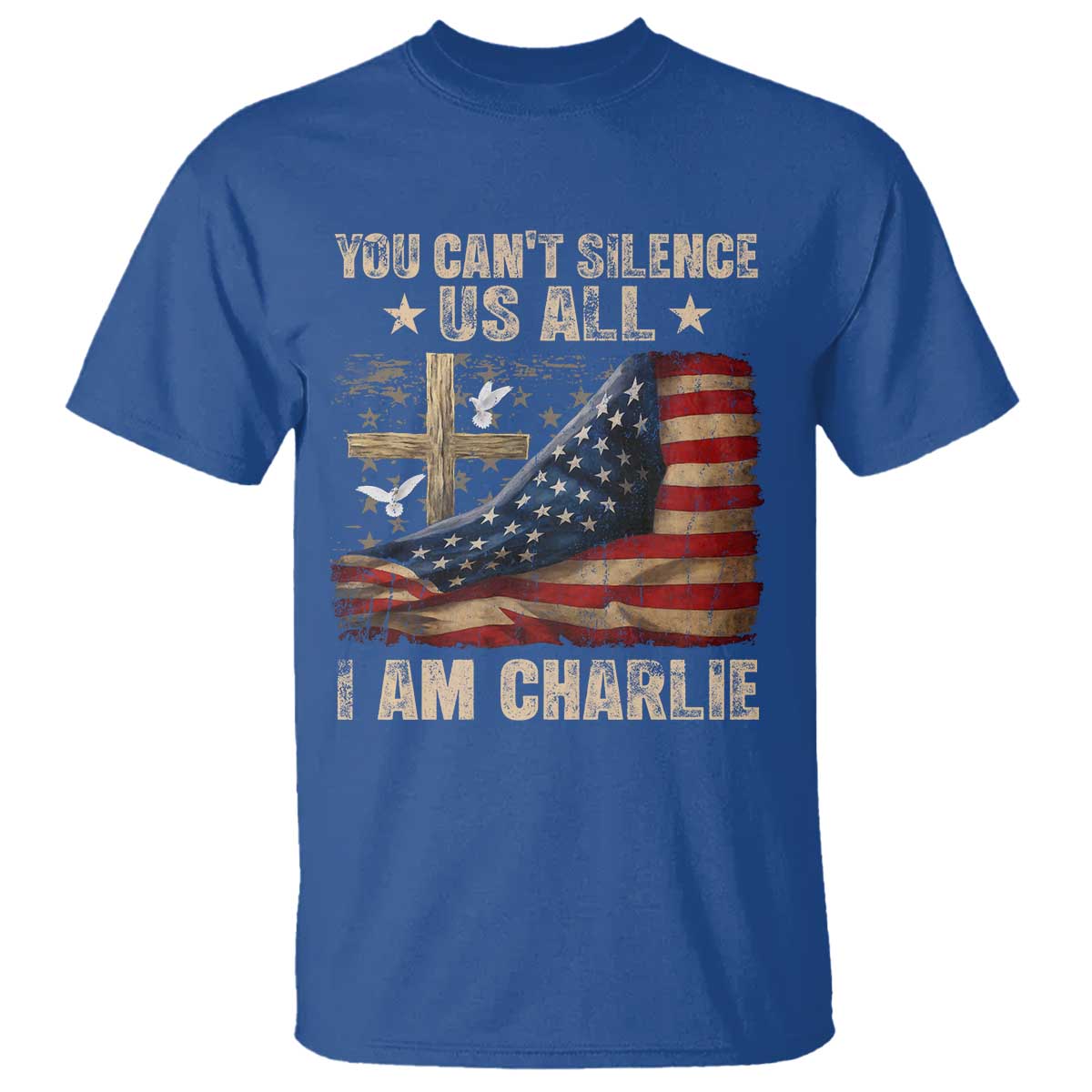I Am Charlie Kirk T Shirt You Cant Silence Us All Vintage American Flag - Wonder Print Shop