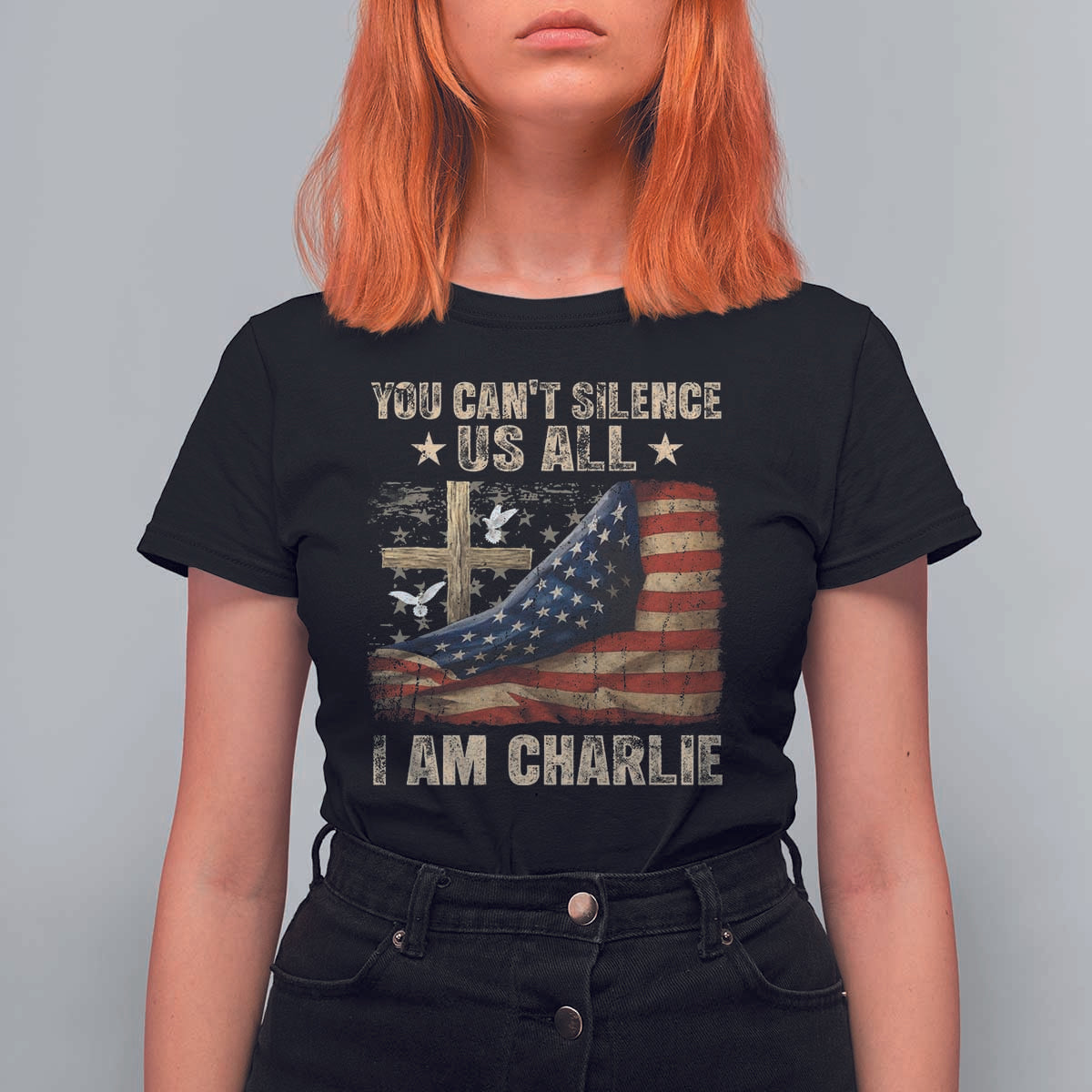 I Am Charlie Kirk T Shirt For Women You Cant Silence Us All Vintage American Flag - Wonder Print Shop