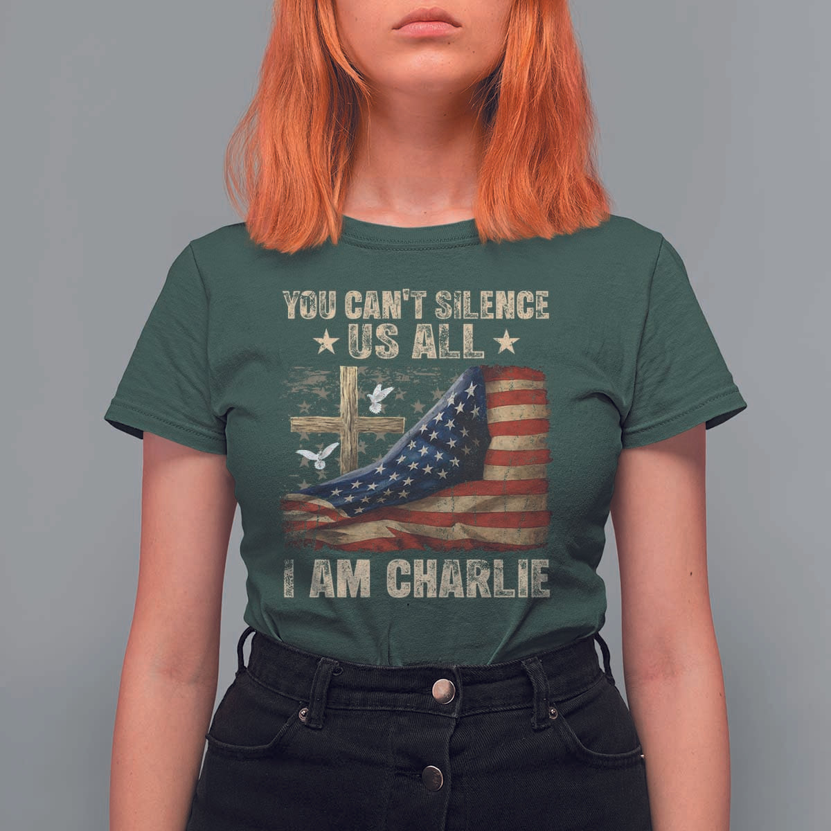 I Am Charlie Kirk T Shirt For Women You Cant Silence Us All Vintage American Flag - Wonder Print Shop