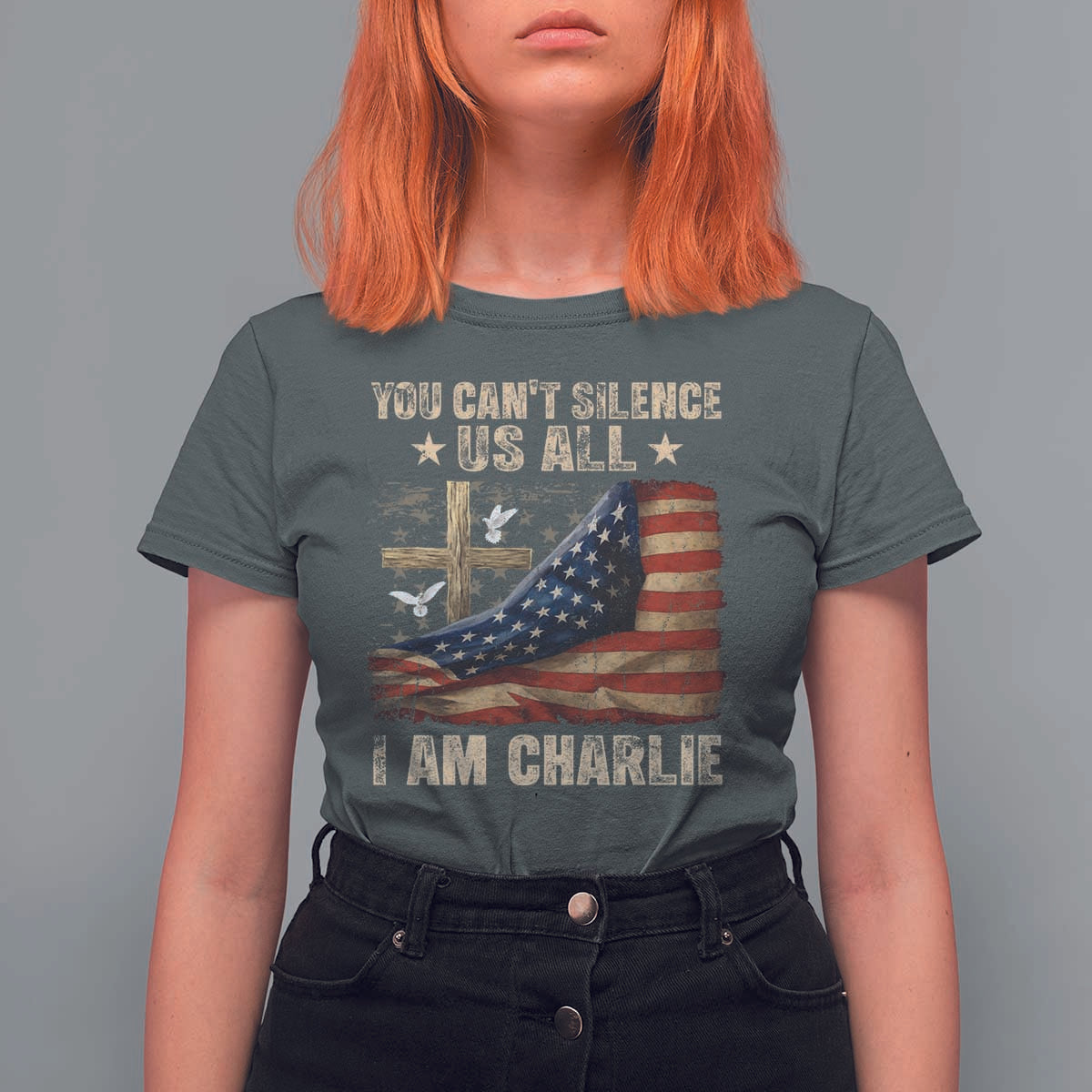 I Am Charlie Kirk T Shirt For Women You Cant Silence Us All Vintage American Flag - Wonder Print Shop