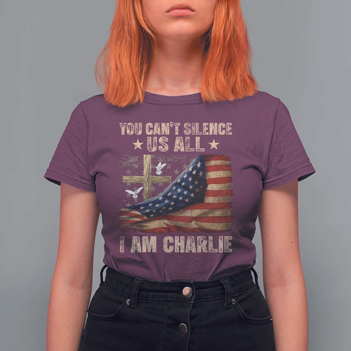 I Am Charlie Kirk T Shirt For Women You Cant Silence Us All Vintage American Flag - Wonder Print Shop