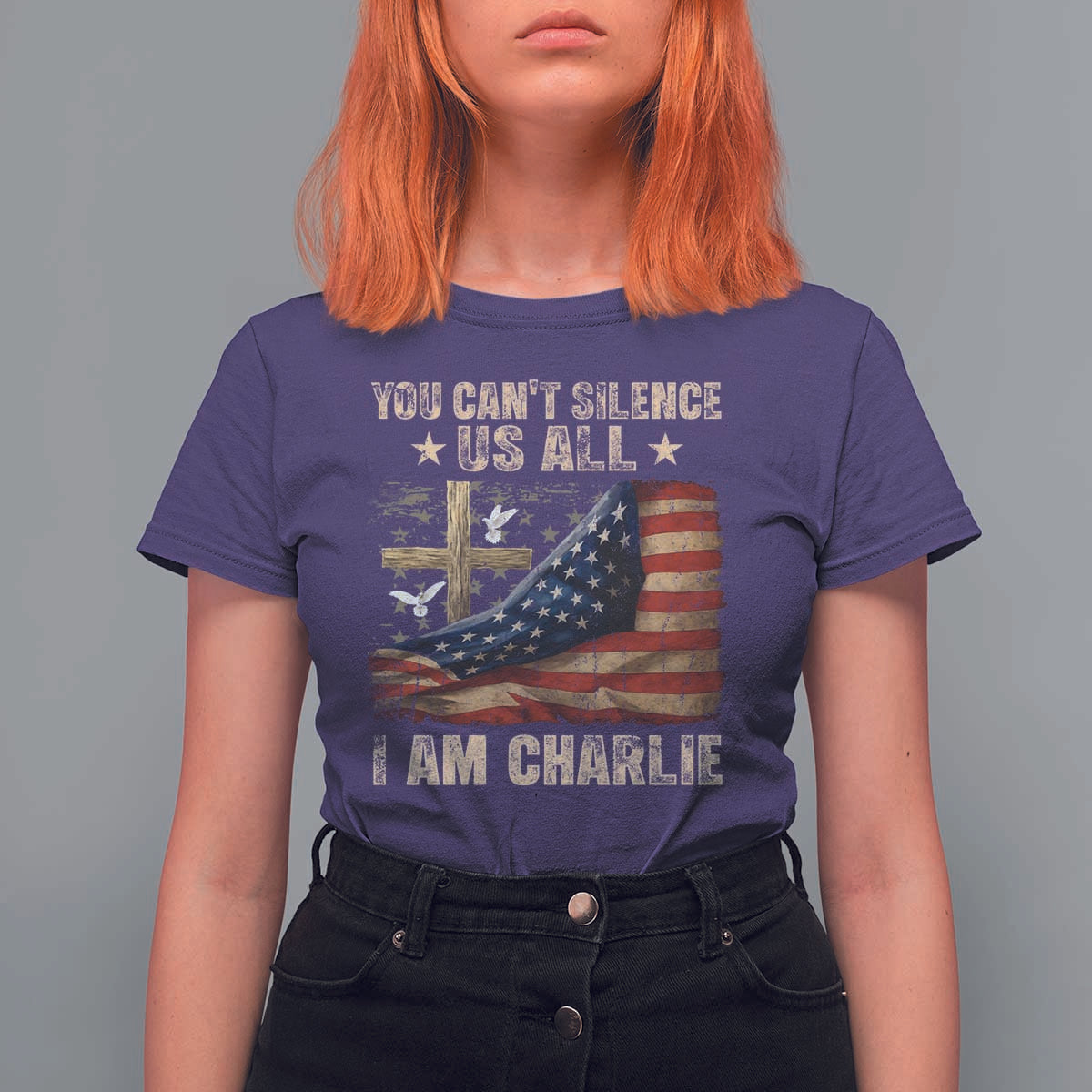 I Am Charlie Kirk T Shirt For Women You Cant Silence Us All Vintage American Flag - Wonder Print Shop