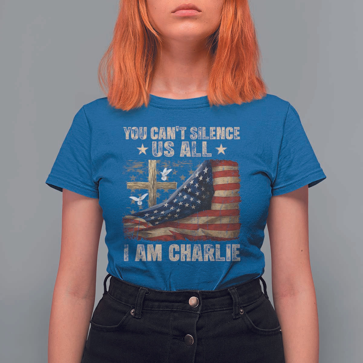 I Am Charlie Kirk T Shirt For Women You Cant Silence Us All Vintage American Flag - Wonder Print Shop