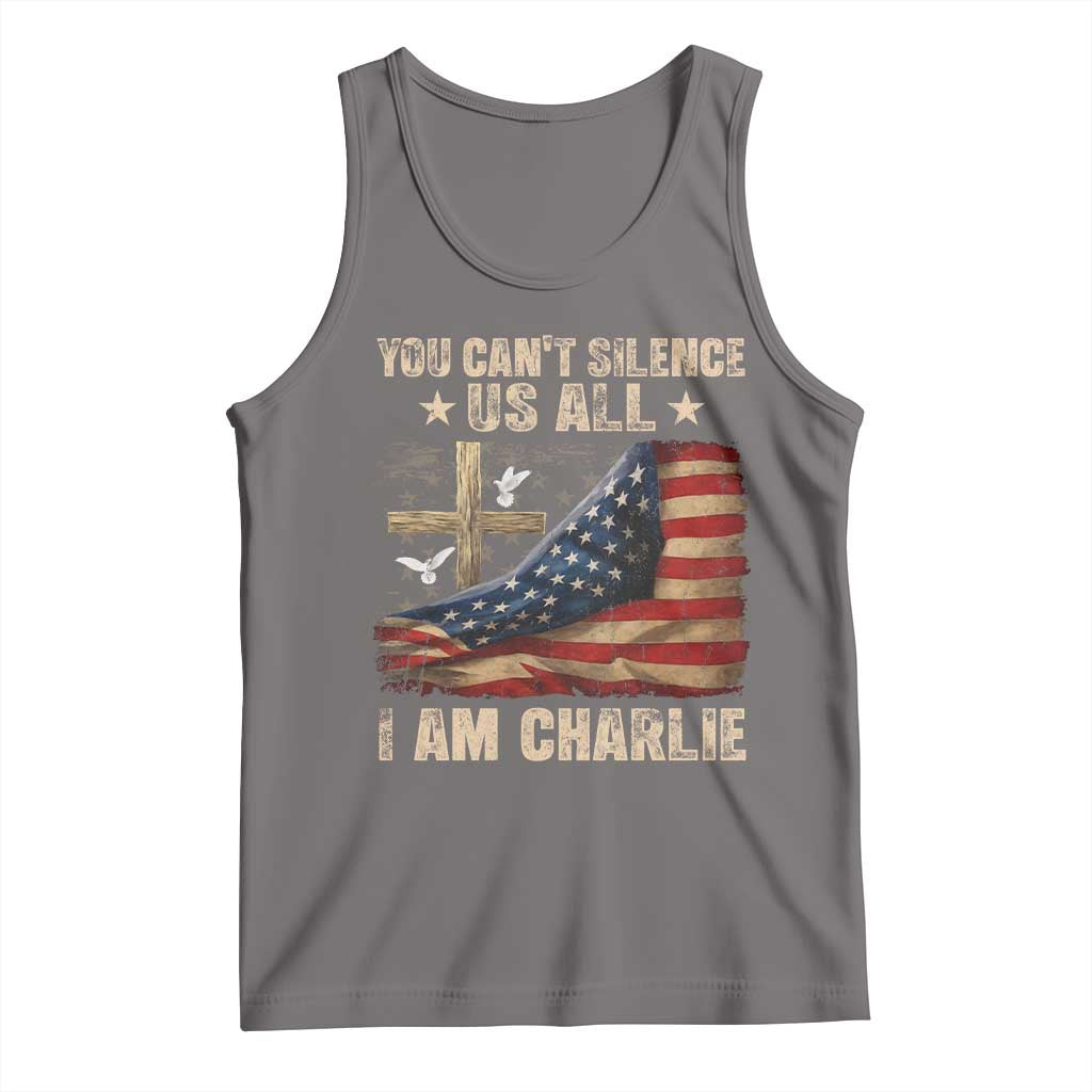 I Am Charlie Kirk Tank Top You Cant Silence Us All Vintage American Flag - Wonder Print Shop