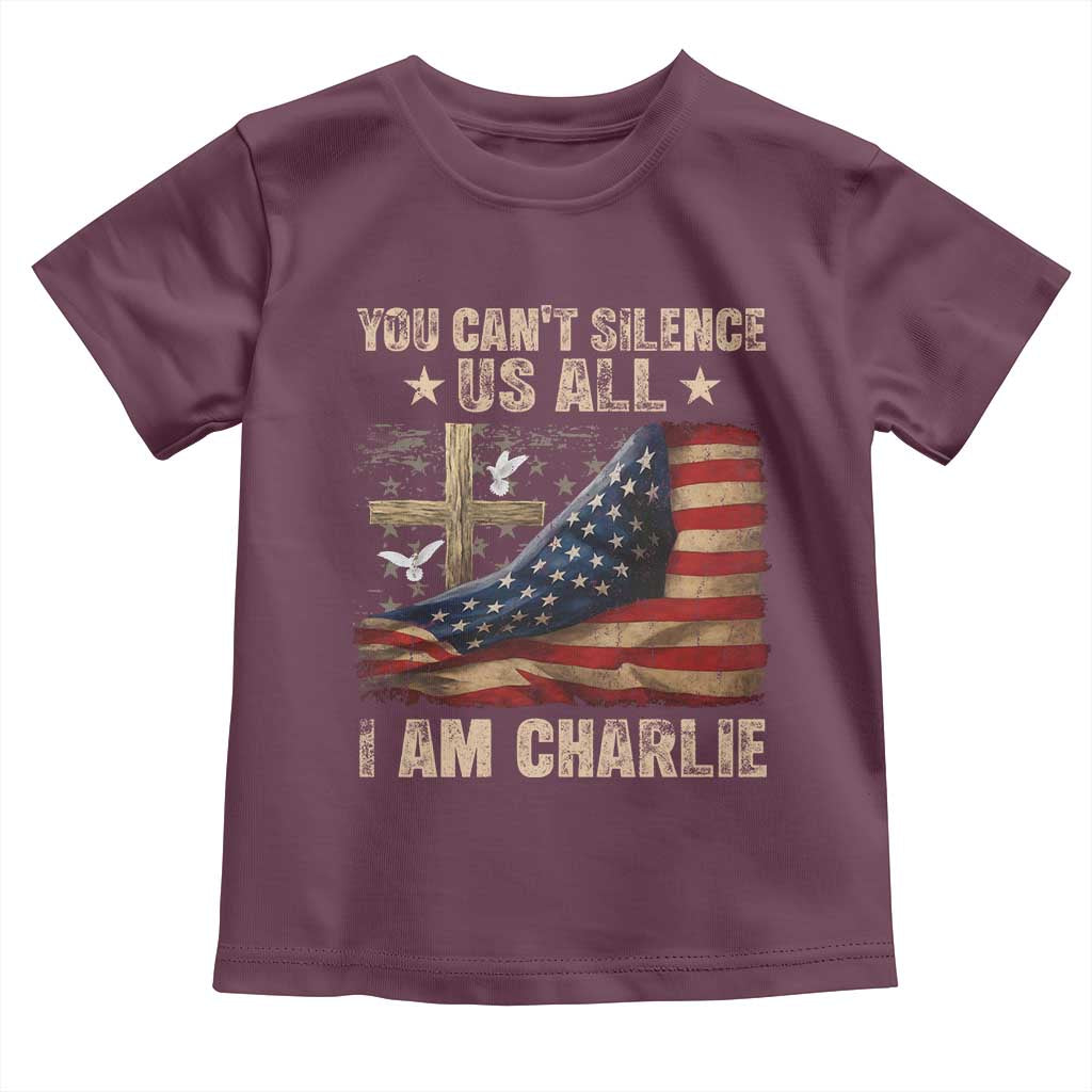 I Am Charlie Kirk Toddler T Shirt You Cant Silence Us All Vintage American Flag - Wonder Print Shop