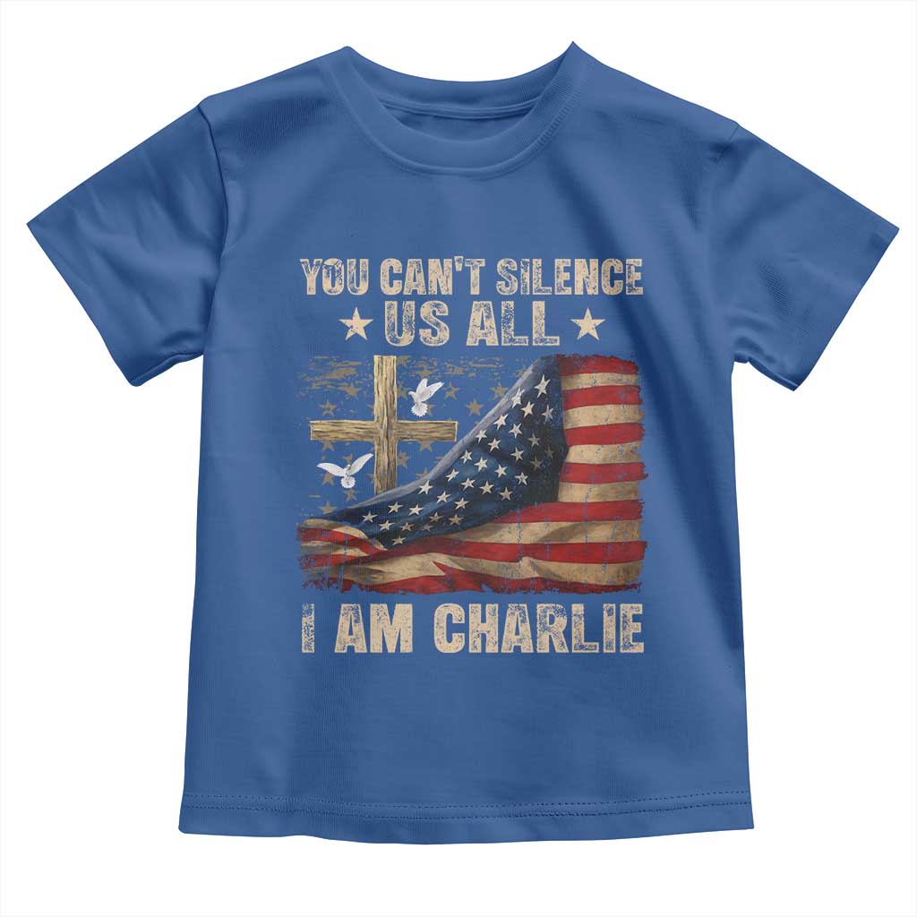 I Am Charlie Kirk Toddler T Shirt You Cant Silence Us All Vintage American Flag - Wonder Print Shop