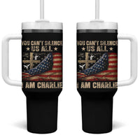 I Am Charlie Kirk Tumbler With Handle You Cant Silence Us All Vintage American Flag - Wonder Print Shop