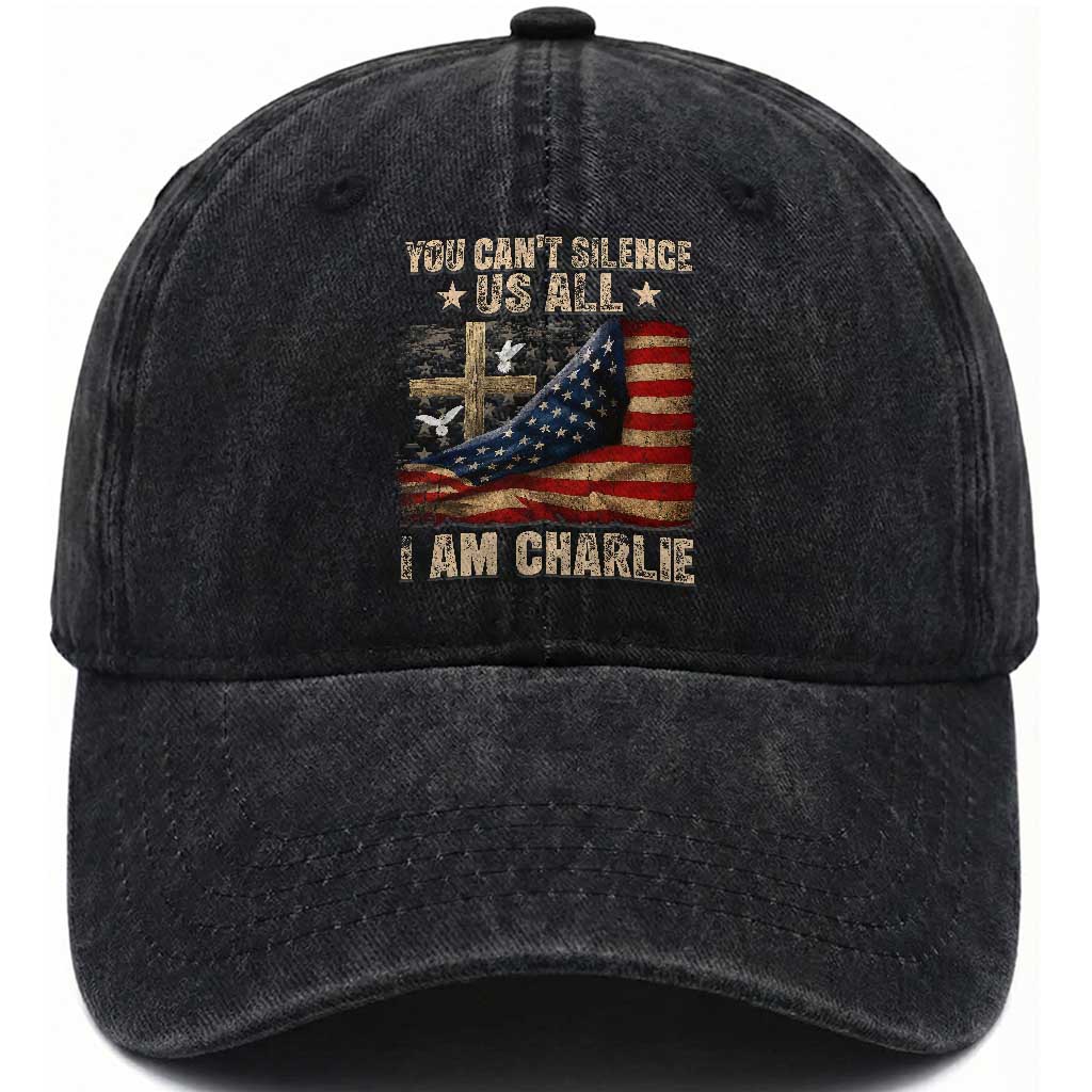 I Am Charlie Kirk Washed Cotton Baseball Cap You Cant Silence Us All Vintage American Flag