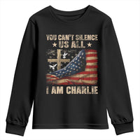 I Am Charlie Kirk Youth Sweatshirt You Cant Silence Us All Vintage American Flag - Wonder Print Shop