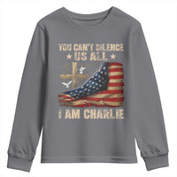I Am Charlie Kirk Youth Sweatshirt You Cant Silence Us All Vintage American Flag - Wonder Print Shop