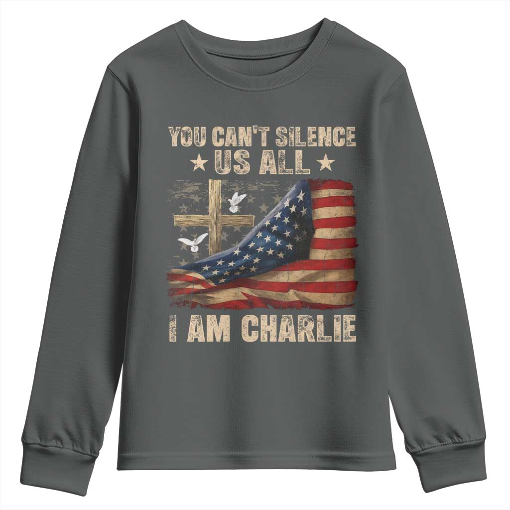 I Am Charlie Kirk Youth Sweatshirt You Cant Silence Us All Vintage American Flag - Wonder Print Shop