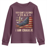 I Am Charlie Kirk Youth Sweatshirt You Cant Silence Us All Vintage American Flag - Wonder Print Shop
