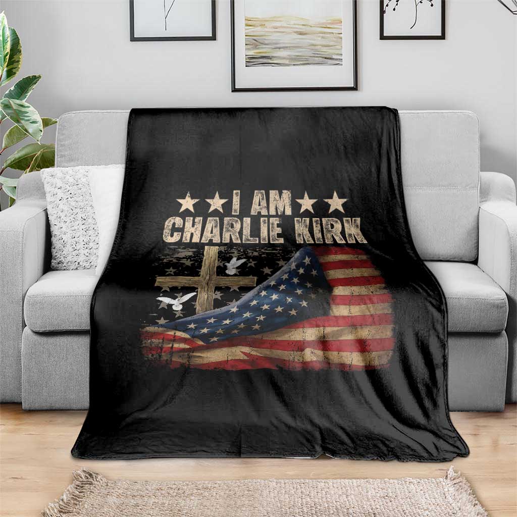 I Am Charlie Kirk Throw Blanket Freedom Vintage American Flag - Wonder Print Shop