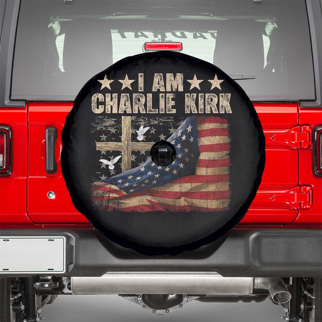 I Am Charlie Kirk Spare Tire Cover Freedom Vintage American Flag - Wonder Print Shop
