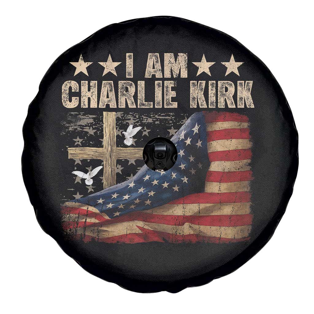 I Am Charlie Kirk Spare Tire Cover Freedom Vintage American Flag - Wonder Print Shop