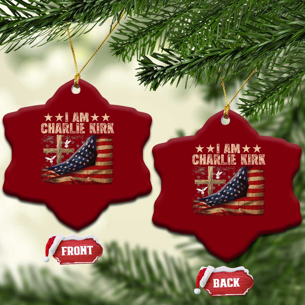 I Am Charlie Kirk Ceramic Ornament Freedom Vintage American Flag - Wonder Print Shop