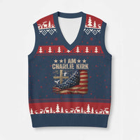 I Am Charlie Kirk V-Neck Knit Sweater Vest Freedom Vintage American Flag - Wonder Print Shop