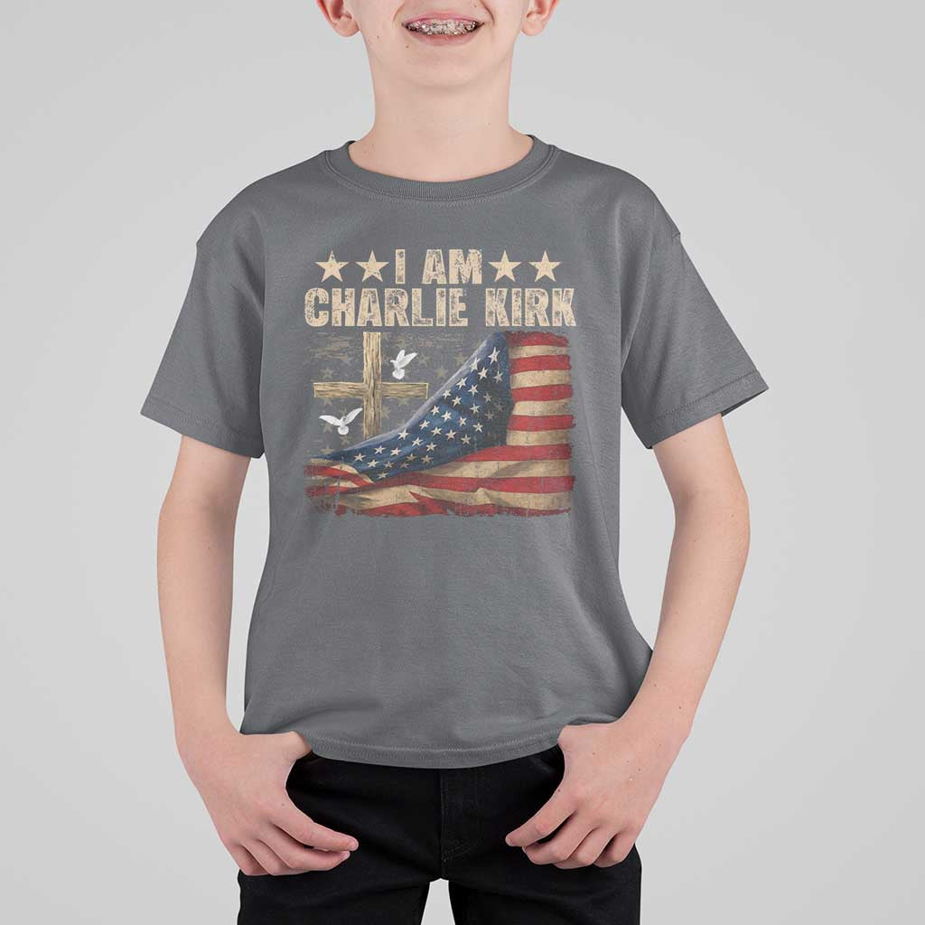 I Am Charlie Kirk T Shirt For Kid Freedom Vintage American Flag - Wonder Print Shop