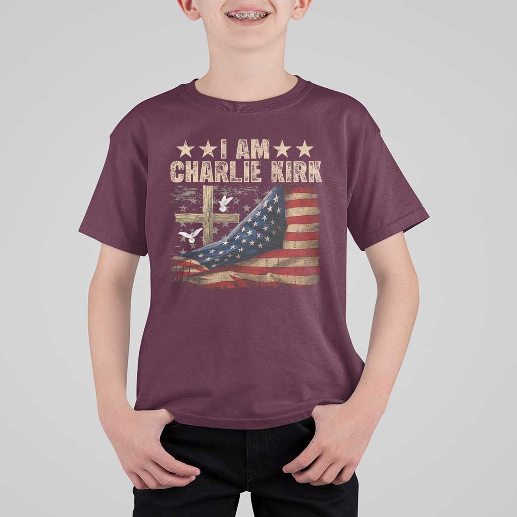 I Am Charlie Kirk T Shirt For Kid Freedom Vintage American Flag - Wonder Print Shop
