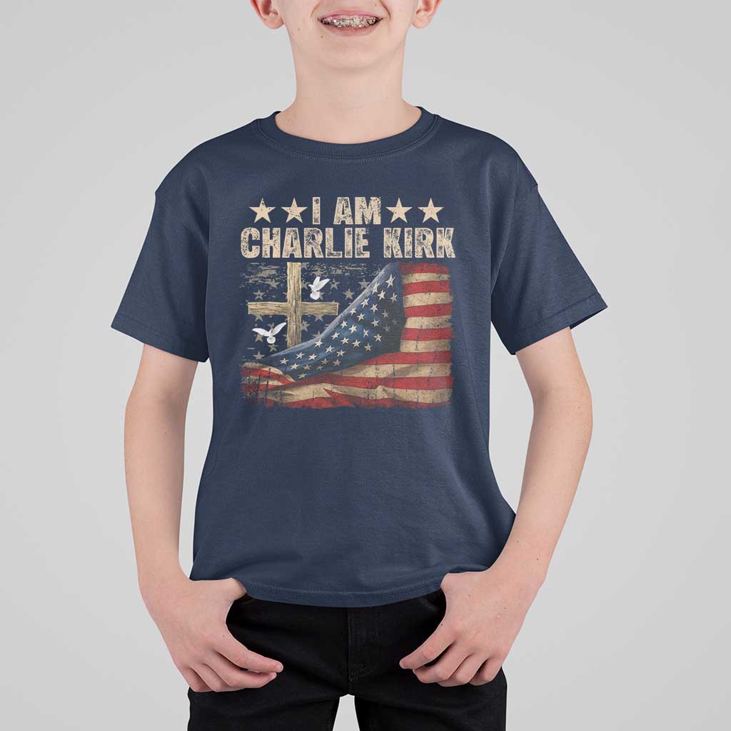 I Am Charlie Kirk T Shirt For Kid Freedom Vintage American Flag - Wonder Print Shop