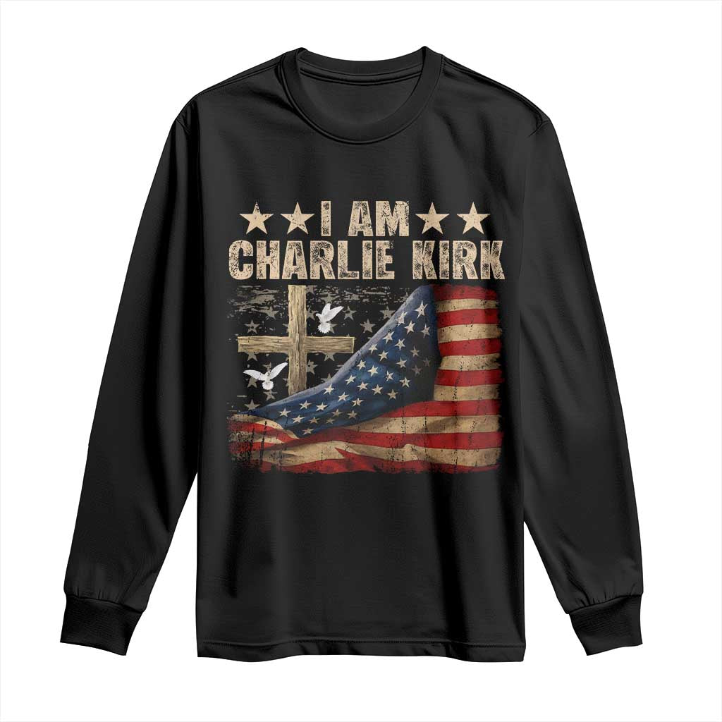 I Am Charlie Kirk Long Sleeve Shirt Freedom Vintage American Flag - Wonder Print Shop