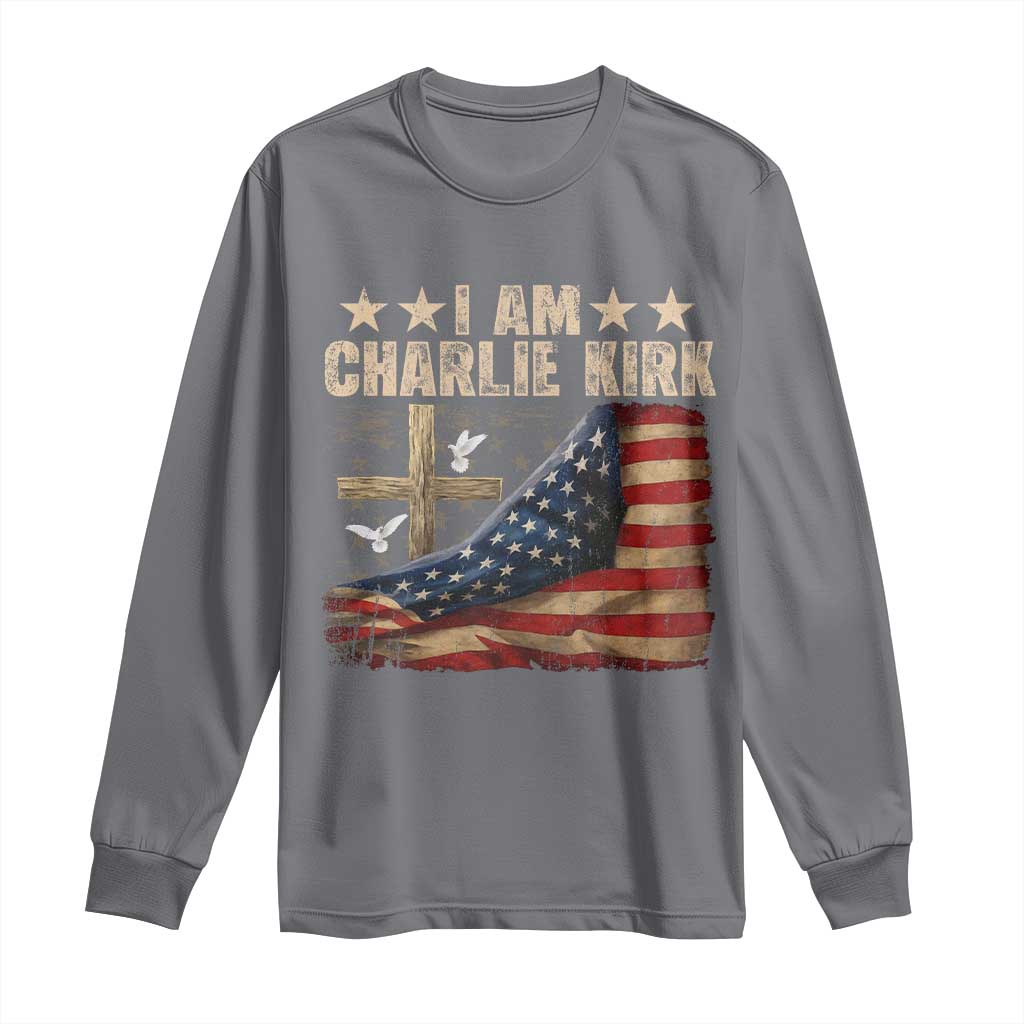 I Am Charlie Kirk Long Sleeve Shirt Freedom Vintage American Flag - Wonder Print Shop