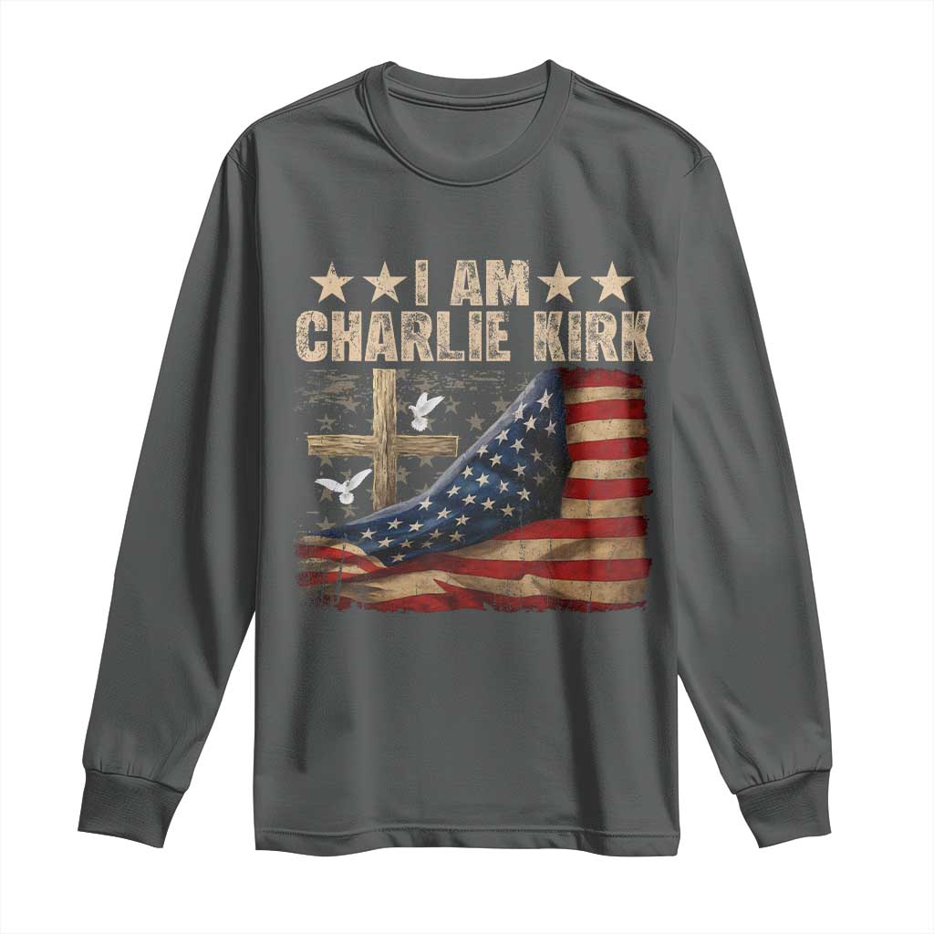 I Am Charlie Kirk Long Sleeve Shirt Freedom Vintage American Flag - Wonder Print Shop