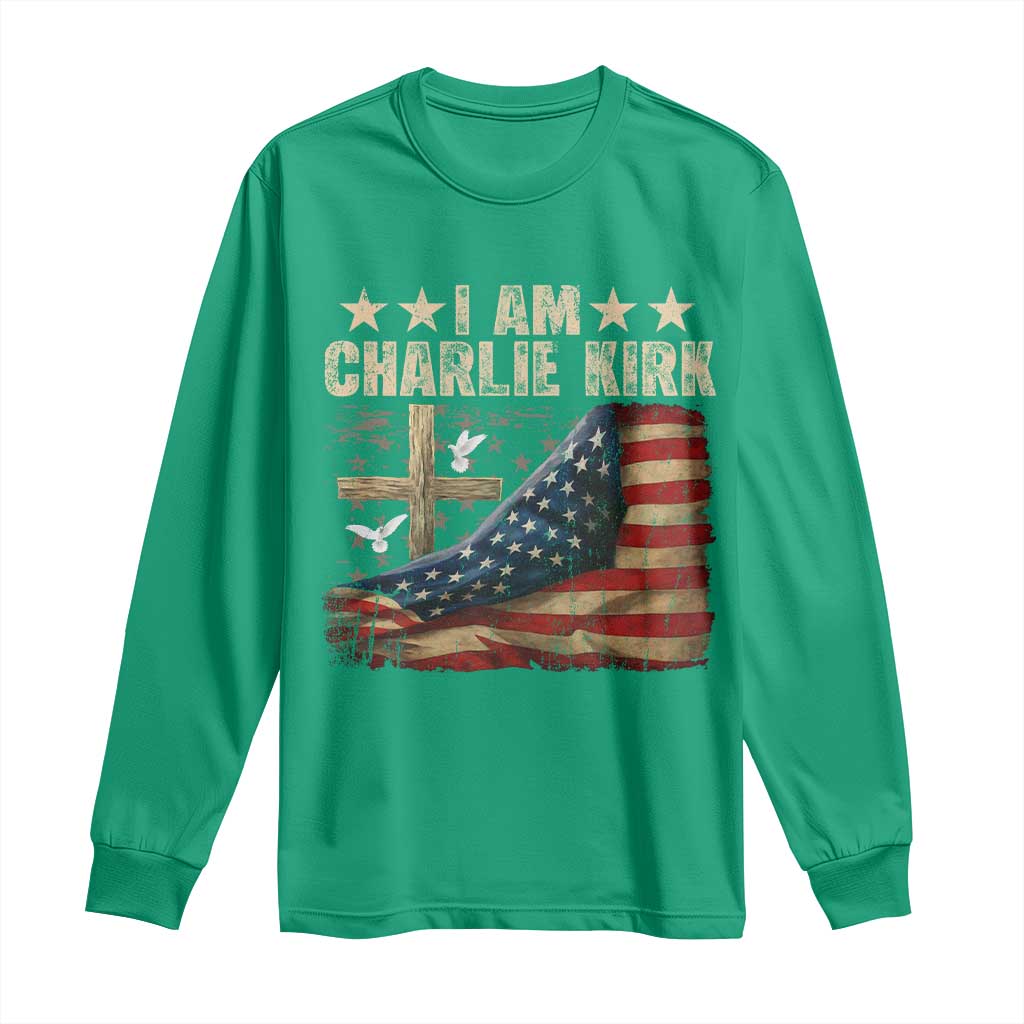 I Am Charlie Kirk Long Sleeve Shirt Freedom Vintage American Flag - Wonder Print Shop