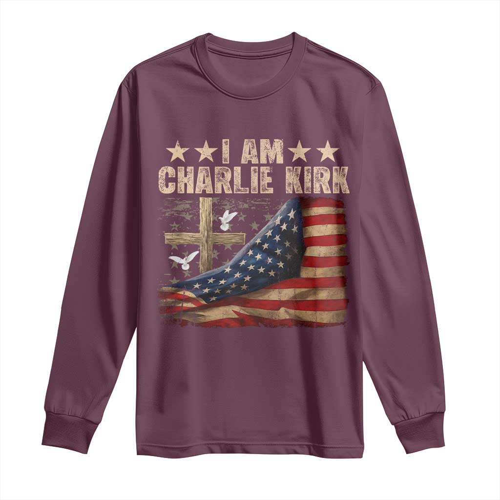 I Am Charlie Kirk Long Sleeve Shirt Freedom Vintage American Flag - Wonder Print Shop