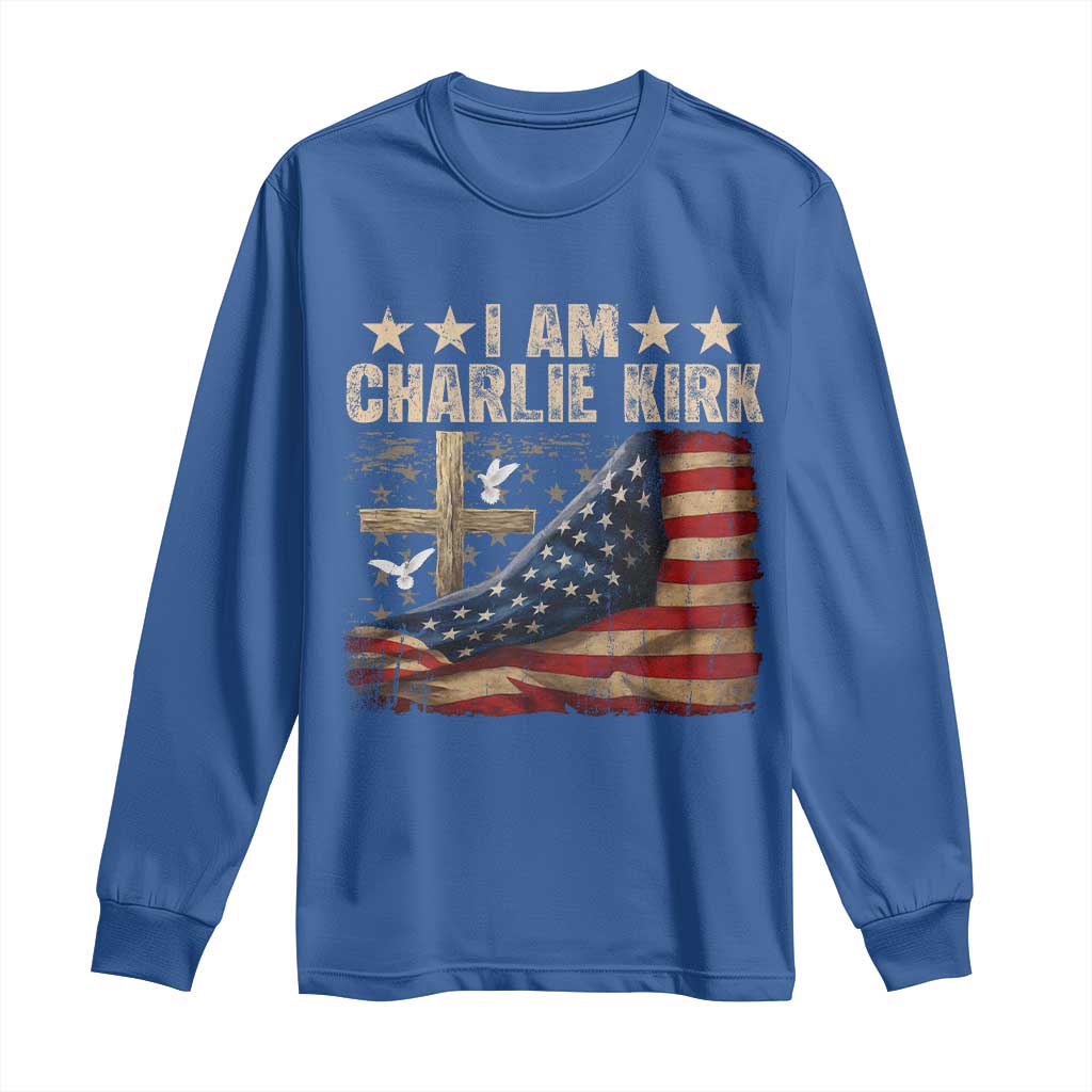 I Am Charlie Kirk Long Sleeve Shirt Freedom Vintage American Flag - Wonder Print Shop