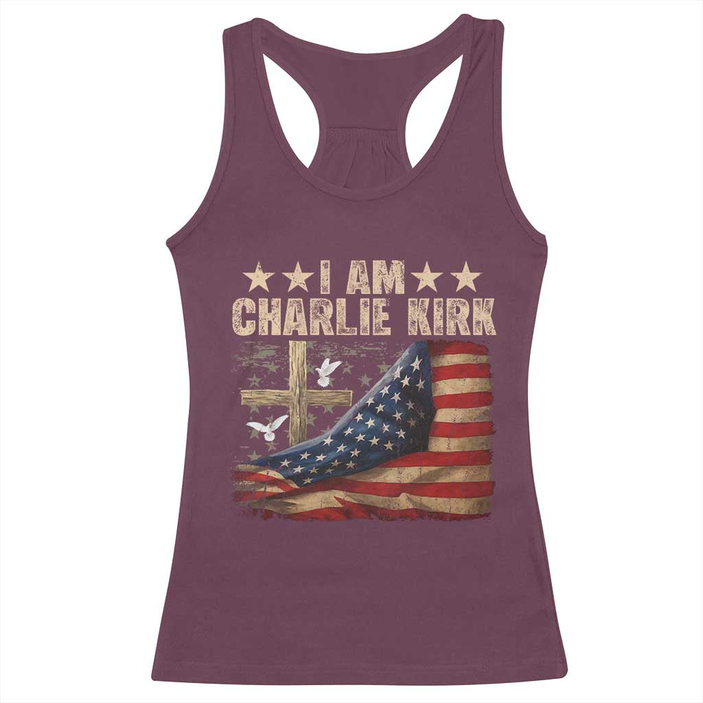 I Am Charlie Kirk Racerback Tank Top Freedom Vintage American Flag - Wonder Print Shop
