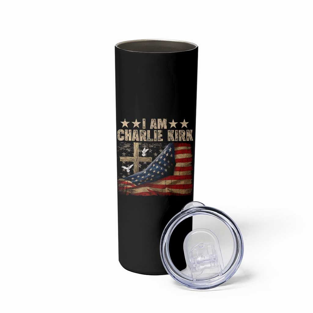 I Am Charlie Kirk Skinny Tumbler Freedom Vintage American Flag - Wonder Print Shop