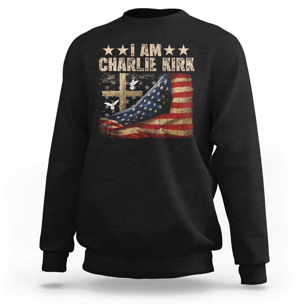 I Am Charlie Kirk Sweatshirt Freedom Vintage American Flag - Wonder Print Shop