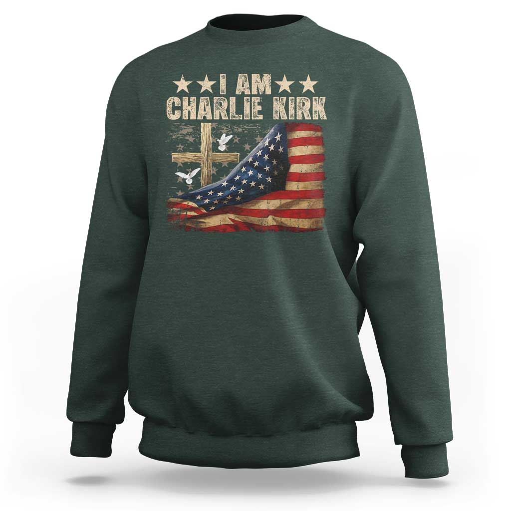 I Am Charlie Kirk Sweatshirt Freedom Vintage American Flag - Wonder Print Shop