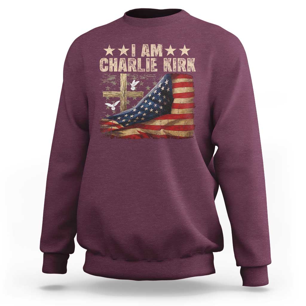 I Am Charlie Kirk Sweatshirt Freedom Vintage American Flag - Wonder Print Shop