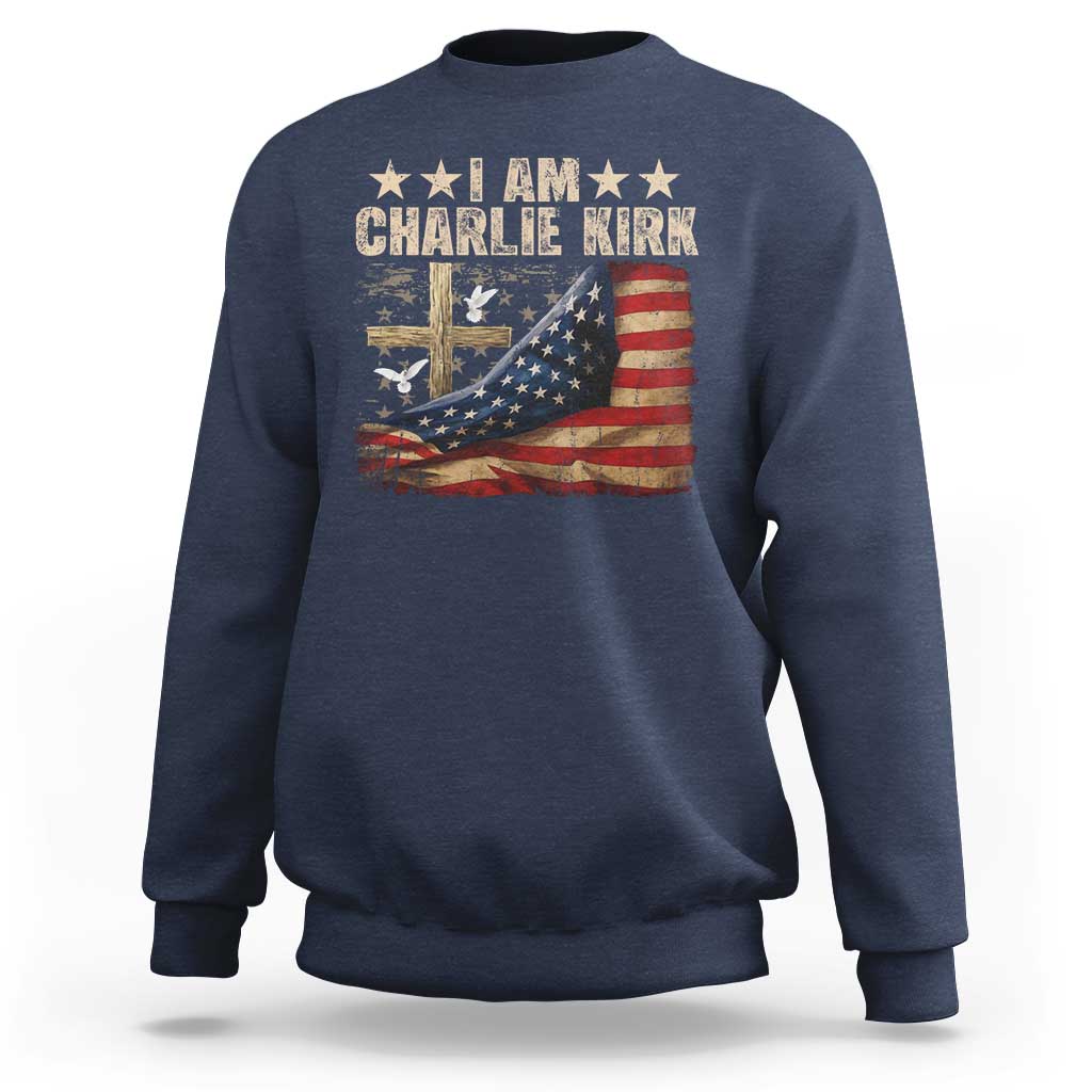 I Am Charlie Kirk Sweatshirt Freedom Vintage American Flag - Wonder Print Shop
