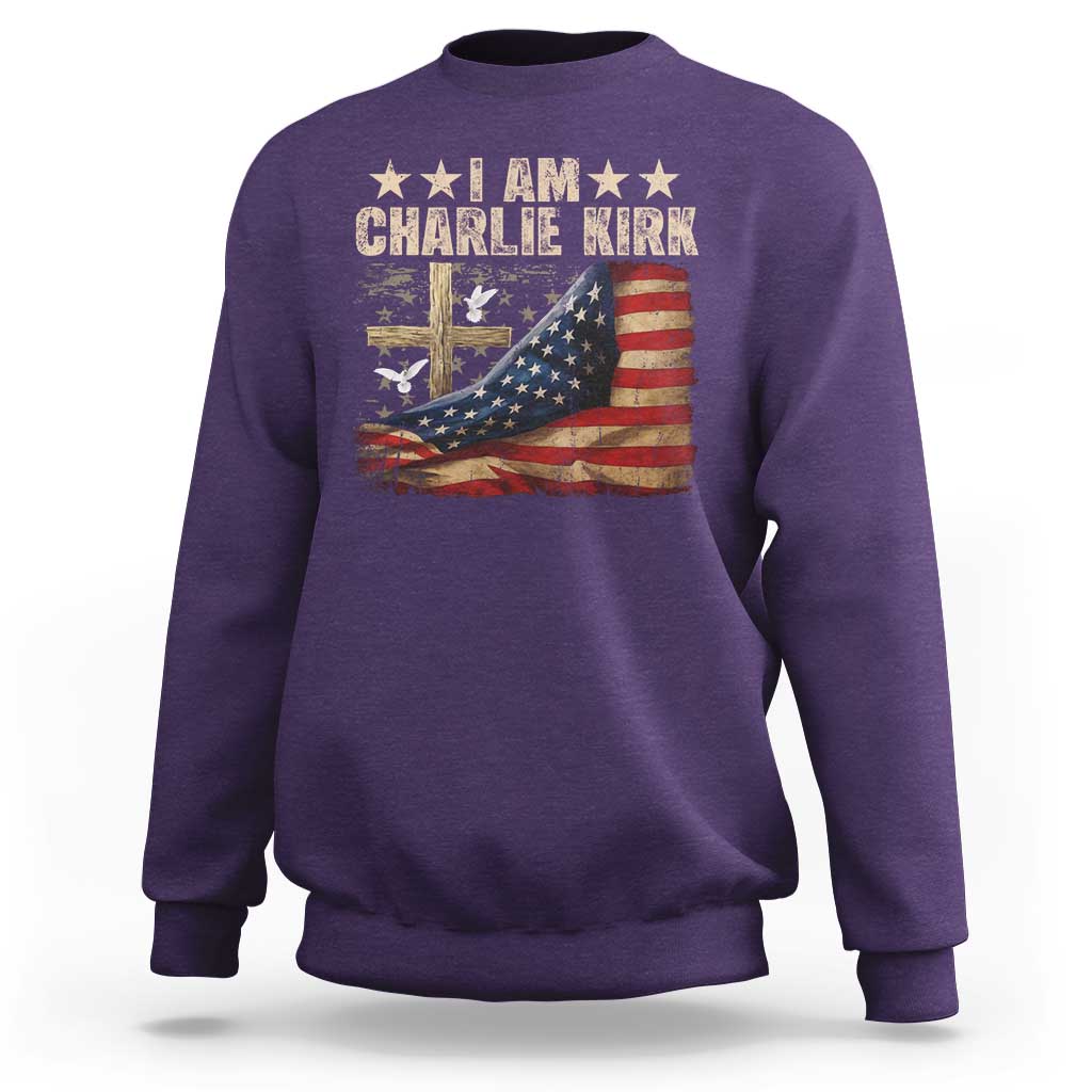 I Am Charlie Kirk Sweatshirt Freedom Vintage American Flag - Wonder Print Shop