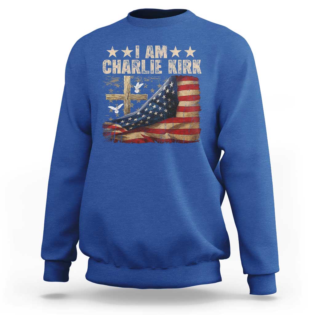 I Am Charlie Kirk Sweatshirt Freedom Vintage American Flag - Wonder Print Shop