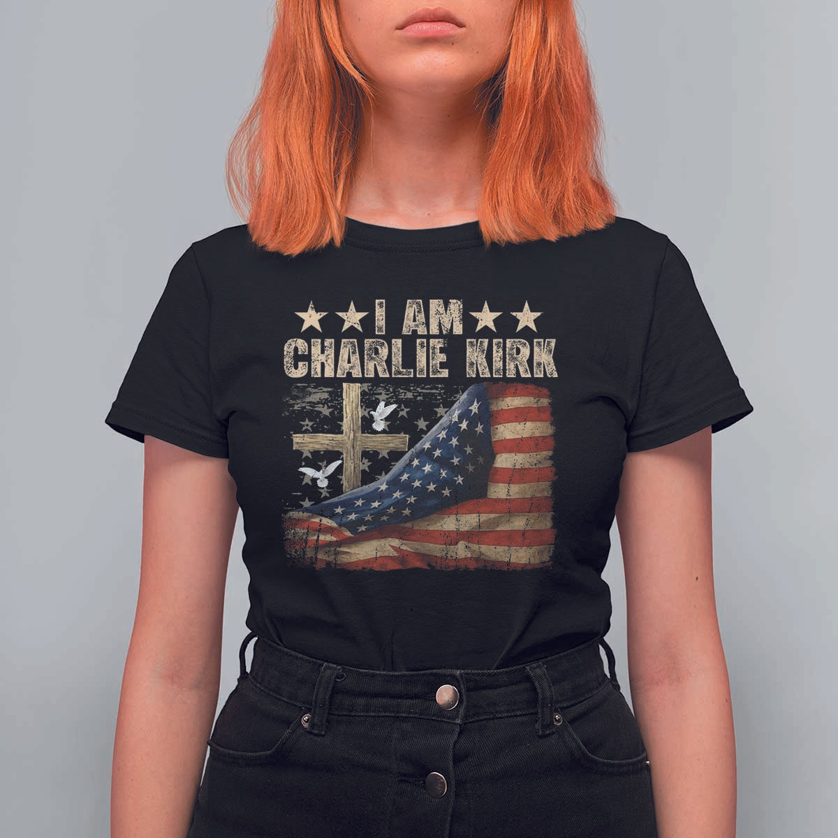 I Am Charlie Kirk T Shirt For Women Freedom Vintage American Flag - Wonder Print Shop